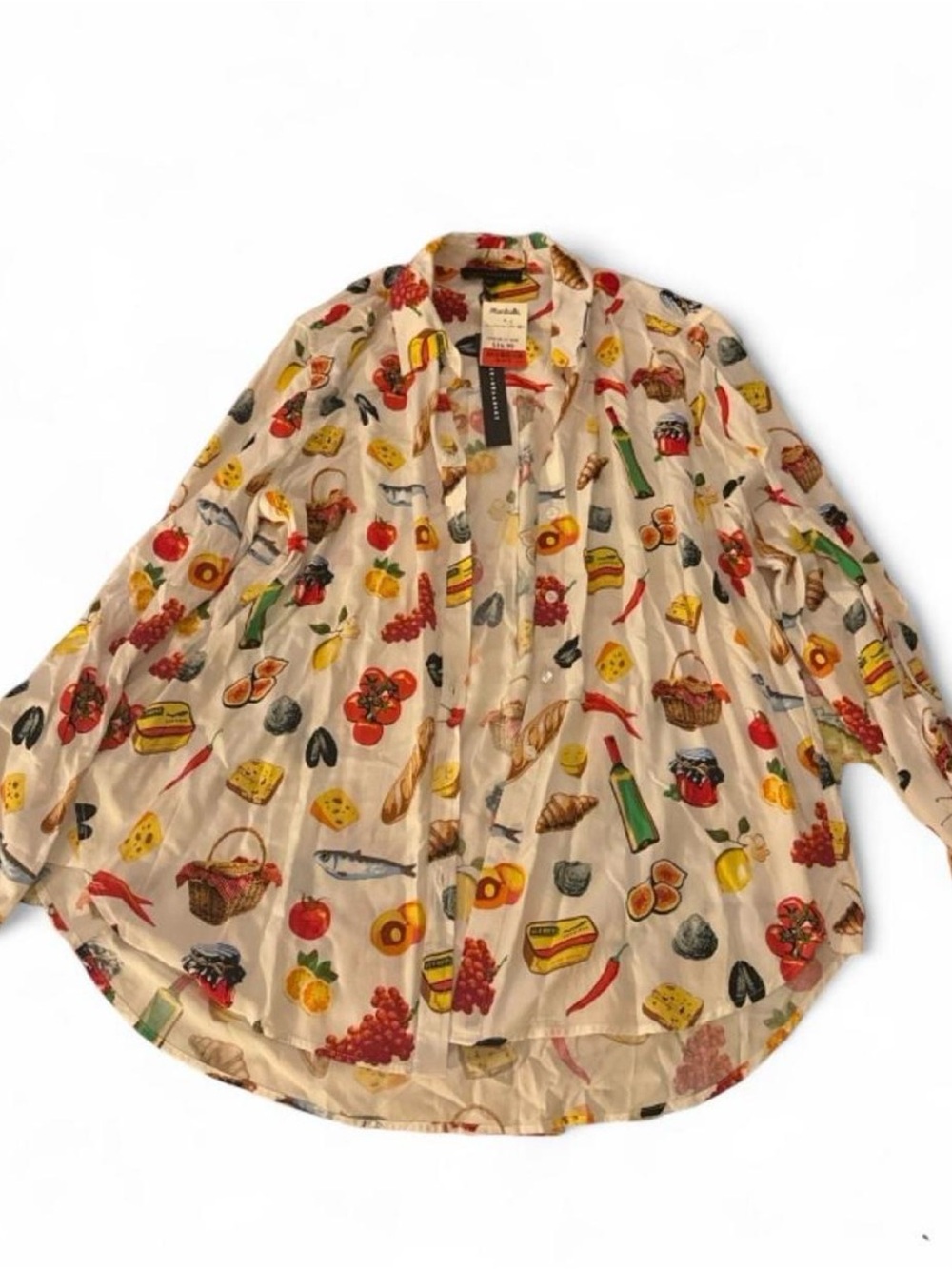 Jane and Delancey Cream Button-Down Shirt with Colorful Food Print